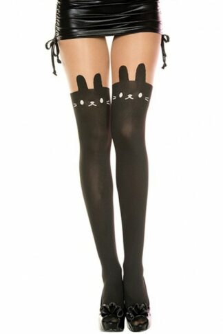 Collant nylon fantaisie opaque noir tête de lapin